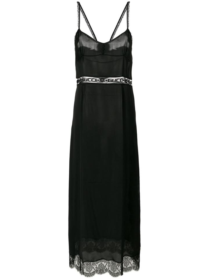 Gucci Gg Mesh Insert Slip Dress - Black