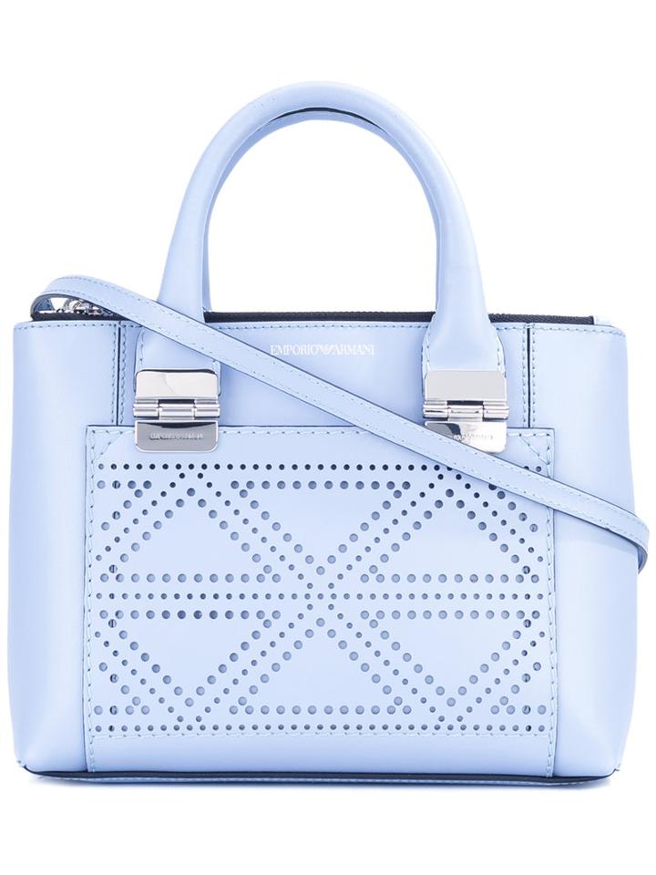 Emporio Armani - Laser-cut Triangle Detail Shoulder Bag - Women - Cotton/calf Leather - One Size, Women's, Blue, Cotton/calf Leather