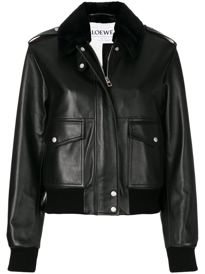 Loewe Leather Aviator Jacket - Black