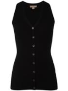 Michael Kors - Buttoned Knitted Vest - Women - Nylon/spandex/elastane/wool - S, Black, Nylon/spandex/elastane/wool