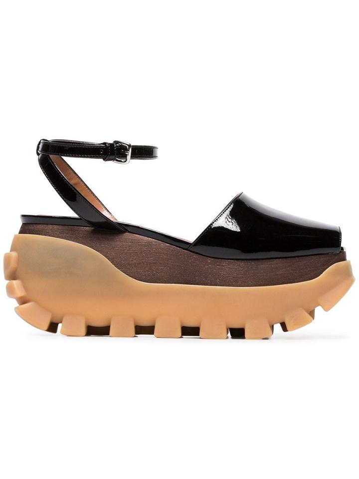 Marni 80 Patent Leather Flatform Sandals - Black