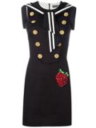 Dolce & Gabbana Strawberry Patch Sailor Dress, Women's, Size: 40, Black, Cotton/wool/spandex/elastane/polyester