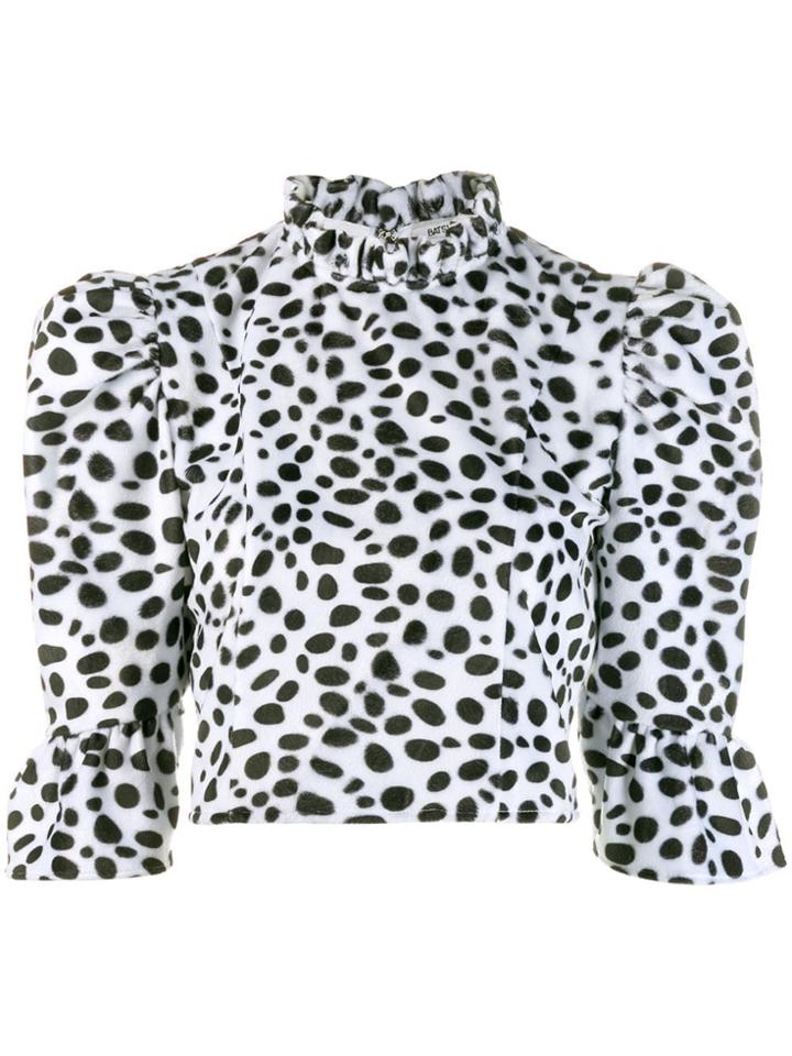 Batsheva Dalmatian Furry Cropped Blouse - Black