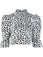 Batsheva Dalmatian Furry Cropped Blouse - Black