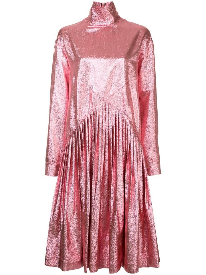 Cédric Charlier Metallic Flared Long-sleeve Dress - Pink