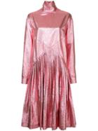 Cédric Charlier Metallic Flared Long-sleeve Dress - Pink