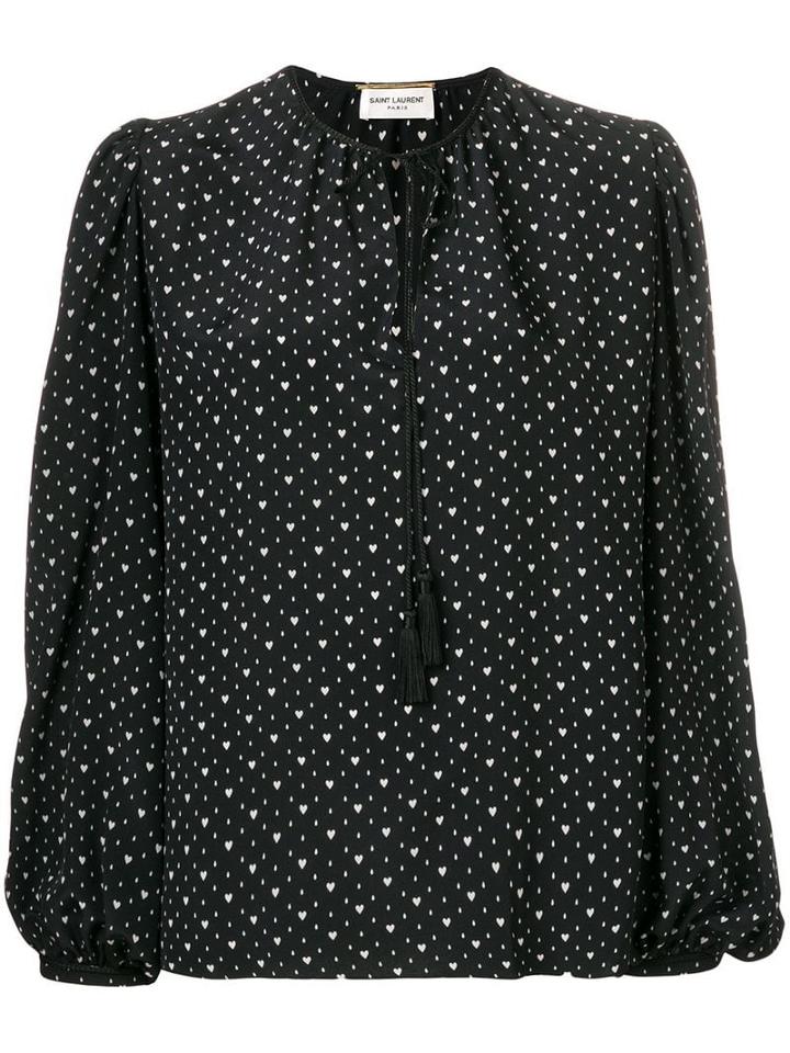 Saint Laurent Heart Print Lace Up Blouse - Black