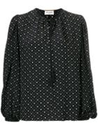 Saint Laurent Heart Print Lace Up Blouse - Black