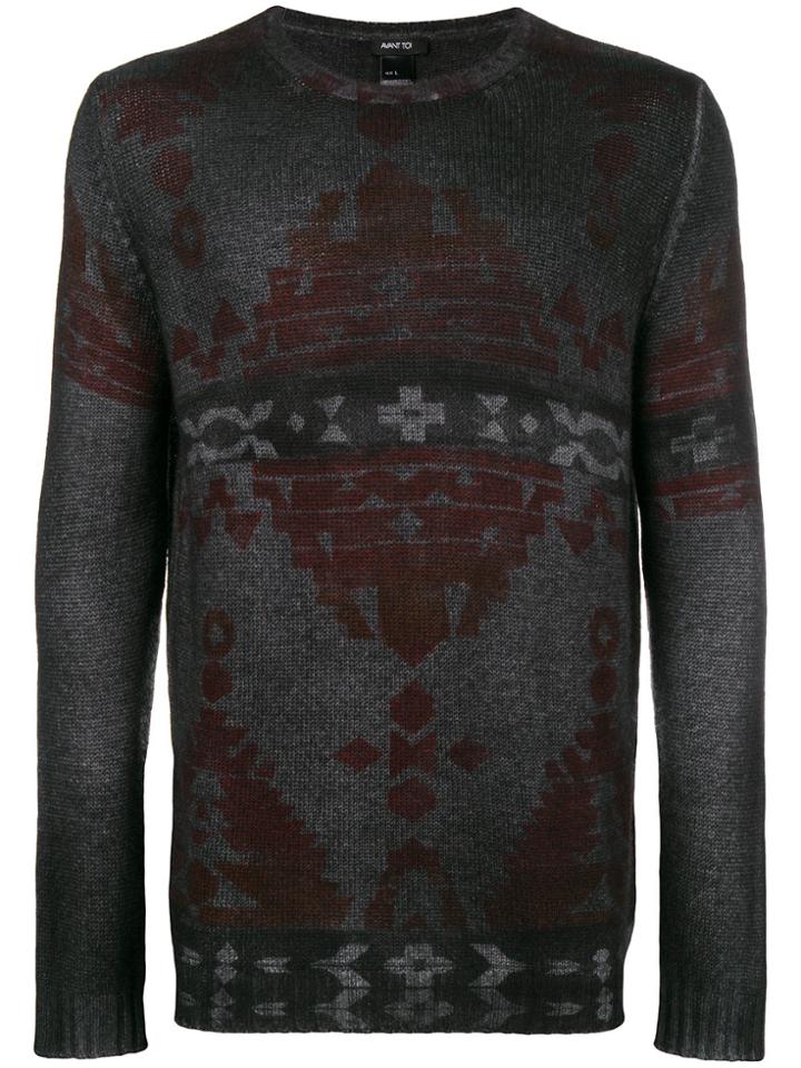 Avant Toi Faded Tapestry Print Sweater - Black