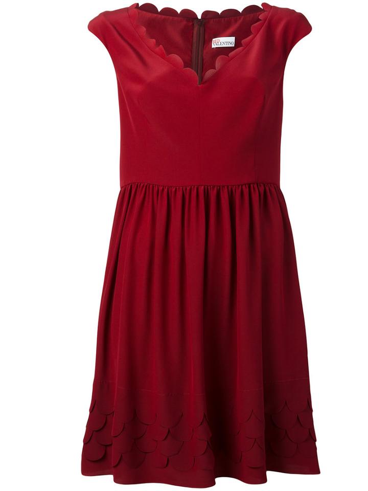 Red Valentino Scalloped Edge Skater Dress, Women's, Size: 42, Silk/polyester