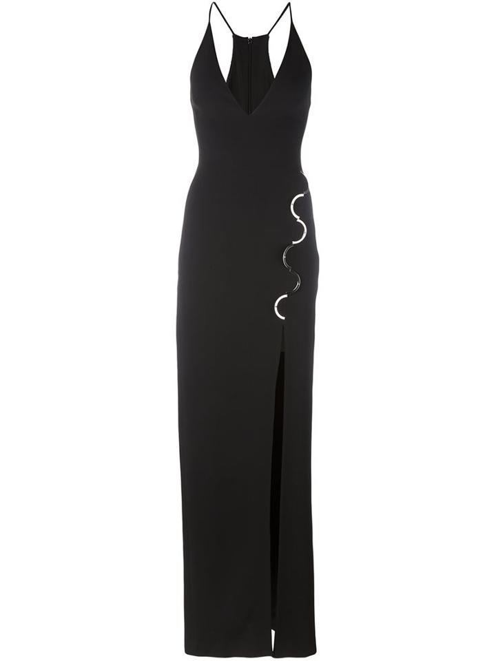 David Koma Metallic Detail Long Gown, Women's, Size: 10, Black, Viscose/acetate/spandex/elastane/lyocell
