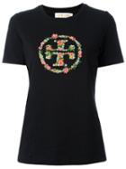 Tory Burch Embroidered Logo T-shirt, Women's, Size: Medium, Black, Cotton