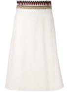 Red Valentino Embroidered Waist A-line Skirt, Women's, Size: 42, Nude/neutrals, Wool/polyamide/acetate/polyester