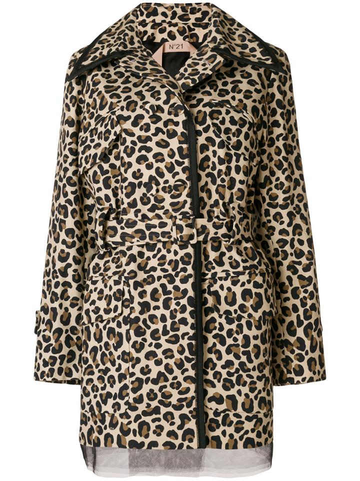 No21 Leopard Print Belted Jacket - Brown