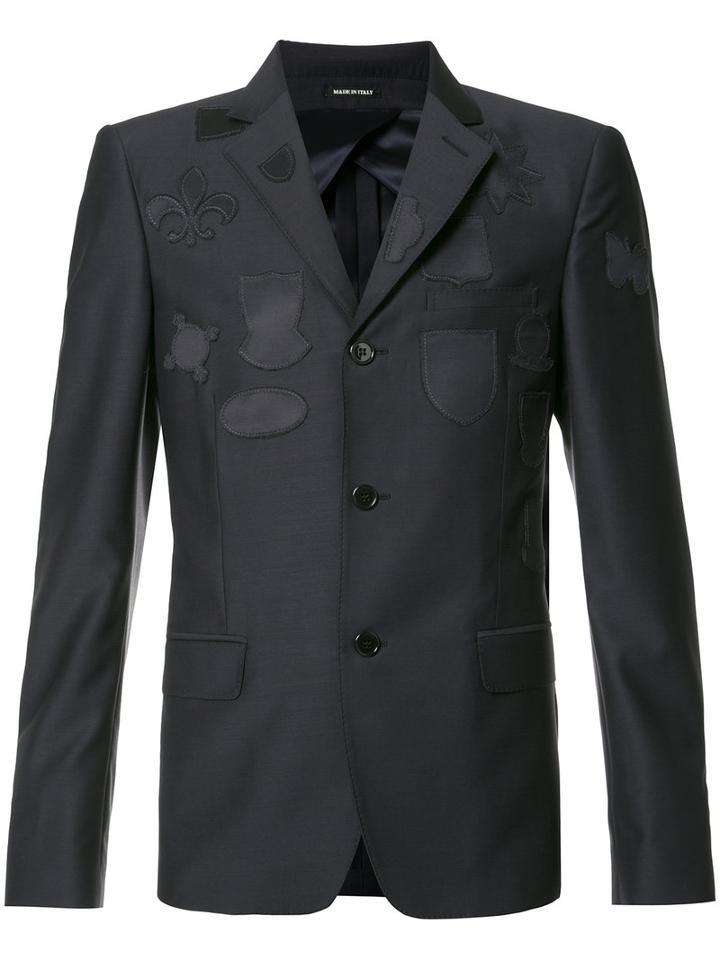 Alexander Mcqueen Patched Blazer Jacket, Men's, Size: 50, Blue, Viscose/cotton/wool