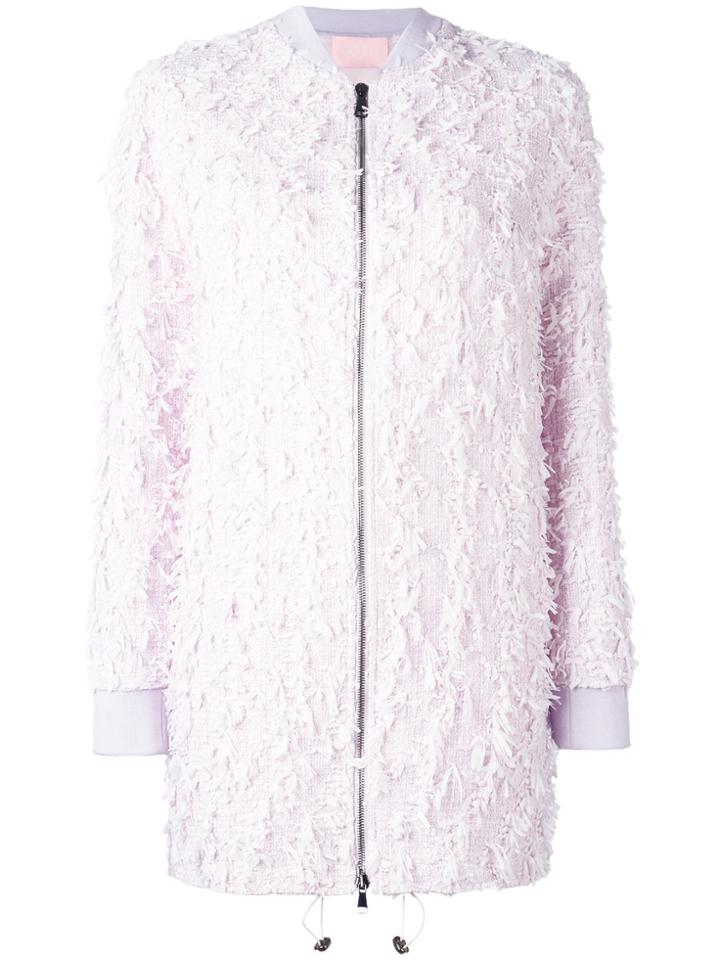 Giamba Frayed Elongated Bomber Jacket - Pink & Purple