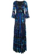 Marchesa Notte Metallic Floral Pattern Dress - Blue