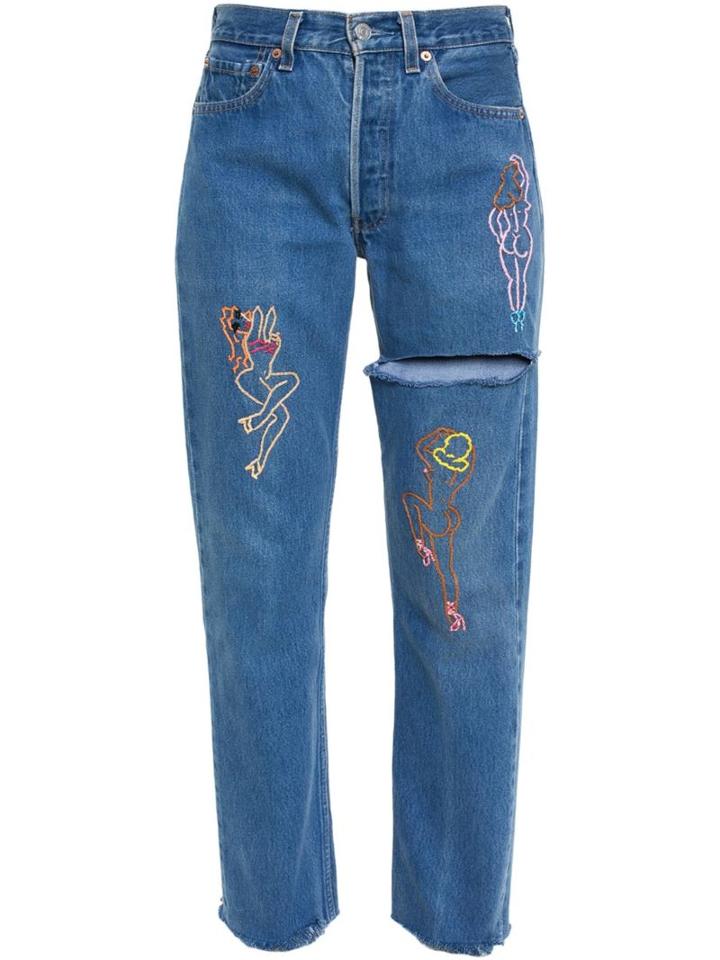 Good For Nothing Emb Embroidered Jeans, Women's, Size: 28, Blue, Cotton