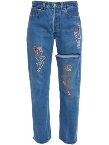 Good For Nothing Emb Embroidered Jeans, Women's, Size: 28, Blue, Cotton