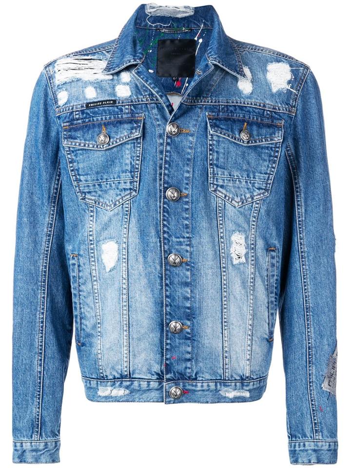 Philipp Plein Centaur Print Denim Jacket - Blue