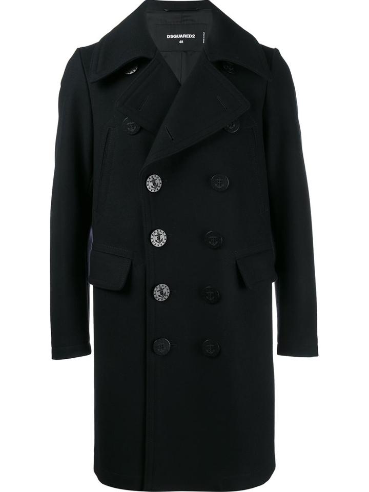 Dsquared2 Long Peacoat, Men's, Size: 50, Blue, Cotton/polyamide/polyester/virgin Wool