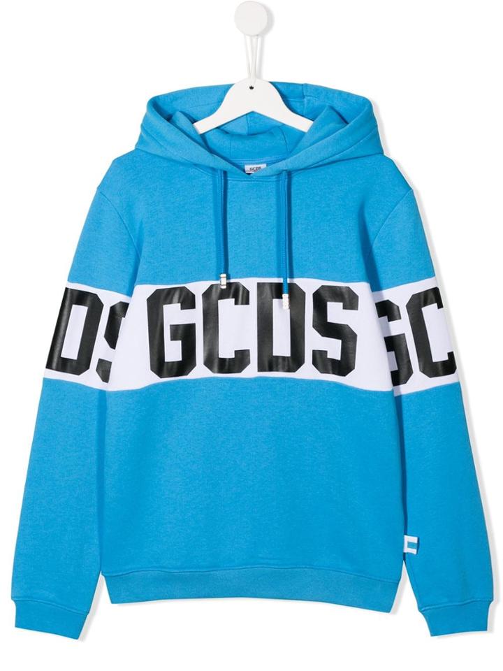 Gcds Kids Logo Stripe Hoodie - Blue