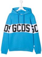 Gcds Kids Logo Stripe Hoodie - Blue
