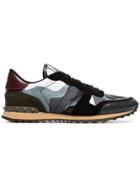 Valentino Black, Grey And Green Rockrunner Leather Sneakers