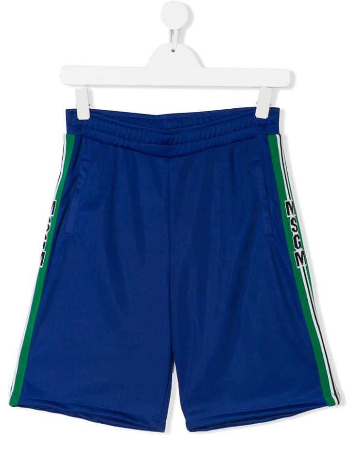 Msgm Kids Teen Side-striped Track Shorts - Blue