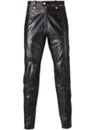 Versace Knee Patch Trousers, Men's, Size: 48, Black, Calf Leather/cupro/spandex/elastane/cotton