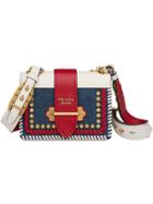 Prada Prada Cahier Calf Leather And Denim Bag - Blue