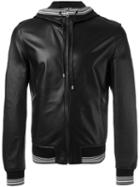 Dolce & Gabbana Sports Trim Hooded Jacket, Men's, Size: 48, Black, Lamb Skin/cotton/polyamide/spandex/elastane