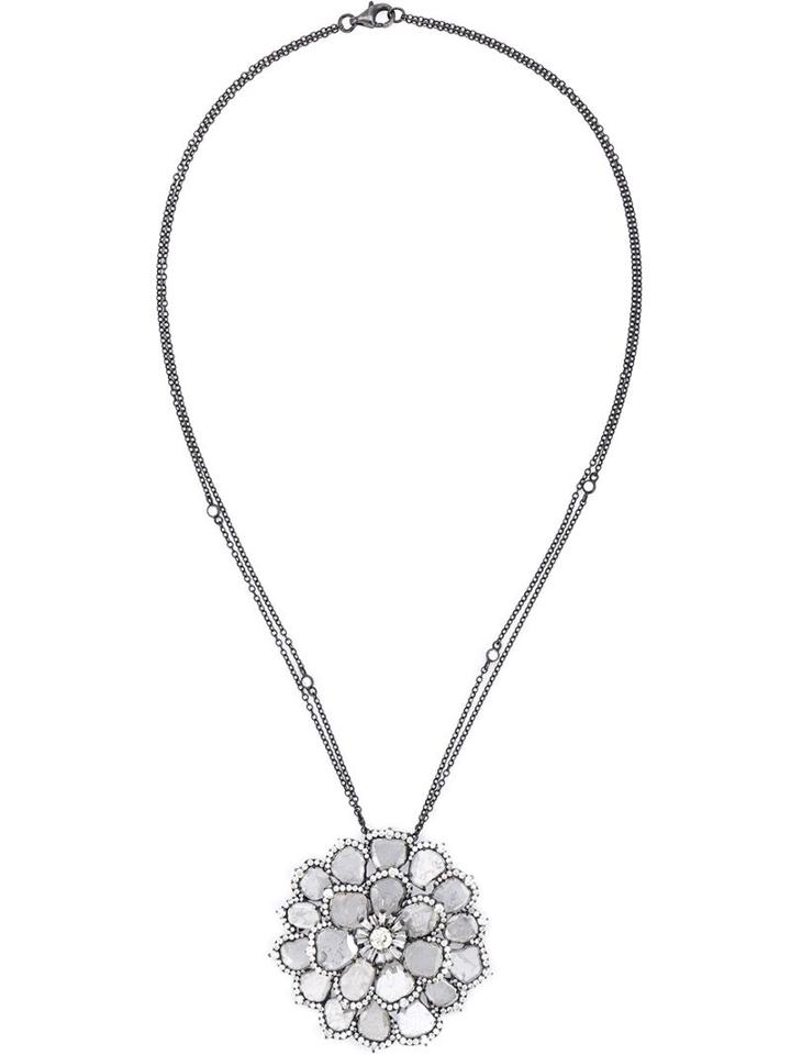 Saqqara Black Gold & Diamond Flower Necklace