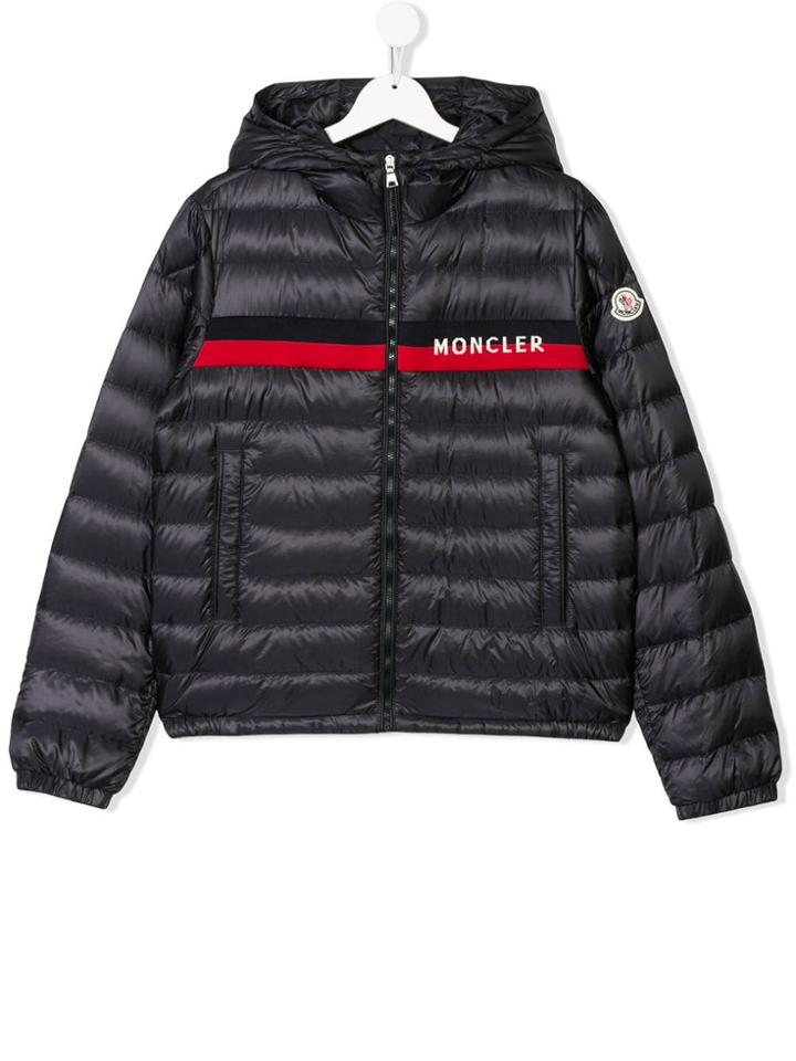 Moncler Kids Teen Logo Stripe Padded Coat - Blue