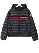 Moncler Kids Teen Logo Stripe Padded Coat - Blue