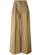 Moncler Pleated Wide Leg Trousers, Women's, Size: 38, Brown, Cotton