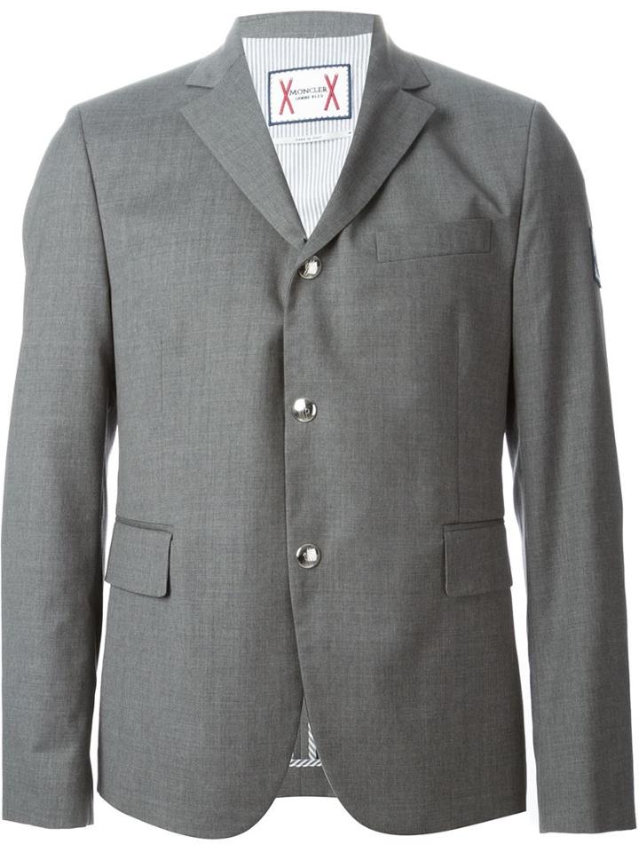 Moncler Gamme Bleu Three Button Blazer, Men's, Size: 2, Grey, Cotton/cupro/virgin Wool