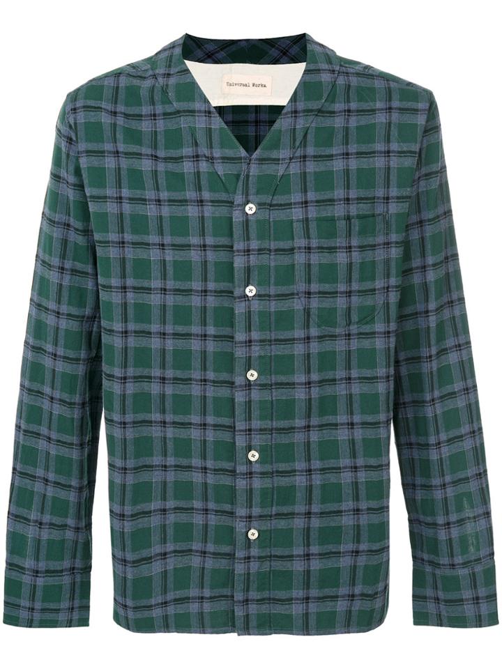 Universal Works V-neck Checked Shirt - Green