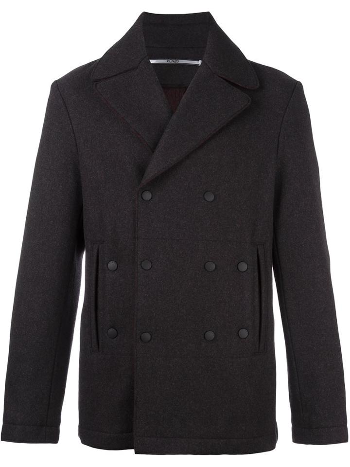 Kenzo Double Breasted Peacoat, Men's, Size: 52, Grey, Polyamide/cupro/viscose/wool