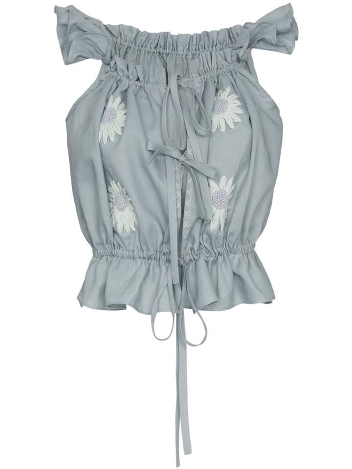 Innika Choo Floral Embroidered Linen Cami Top - Grey