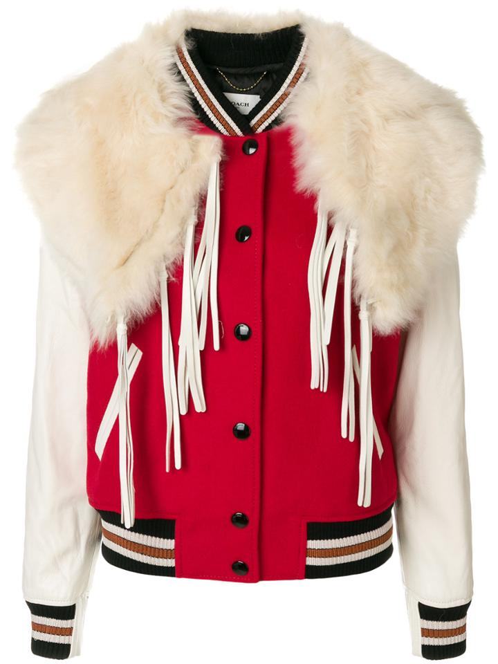 Coach Shawl Detail Varsity Jacket - Red