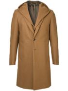 Attachment Hooded Single-breasted Coat - Brown