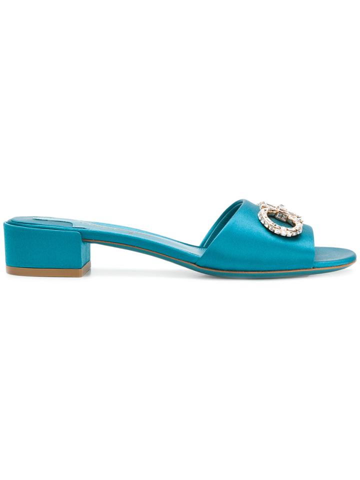 Salvatore Ferragamo Embellished Gancio Mules - Blue