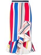 Semsem Striped Ruffle Skirt - White