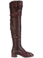 Prada Thigh-high Buckle Boots - Red