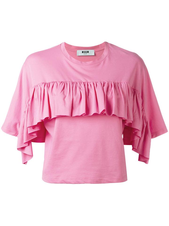 Msgm Ruffle Trim T-shirt, Women's, Size: Large, Pink/purple, Cotton/polyester