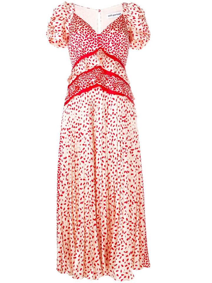 Self-portrait Dot Print Satin Dress - Neutrals