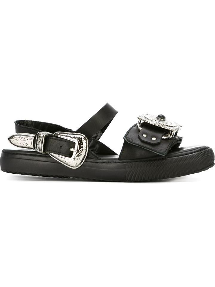 Toga Western Buckle Sandals, Women's, Size: 37, Black, Leather/metal Other/rubber/calf Leather