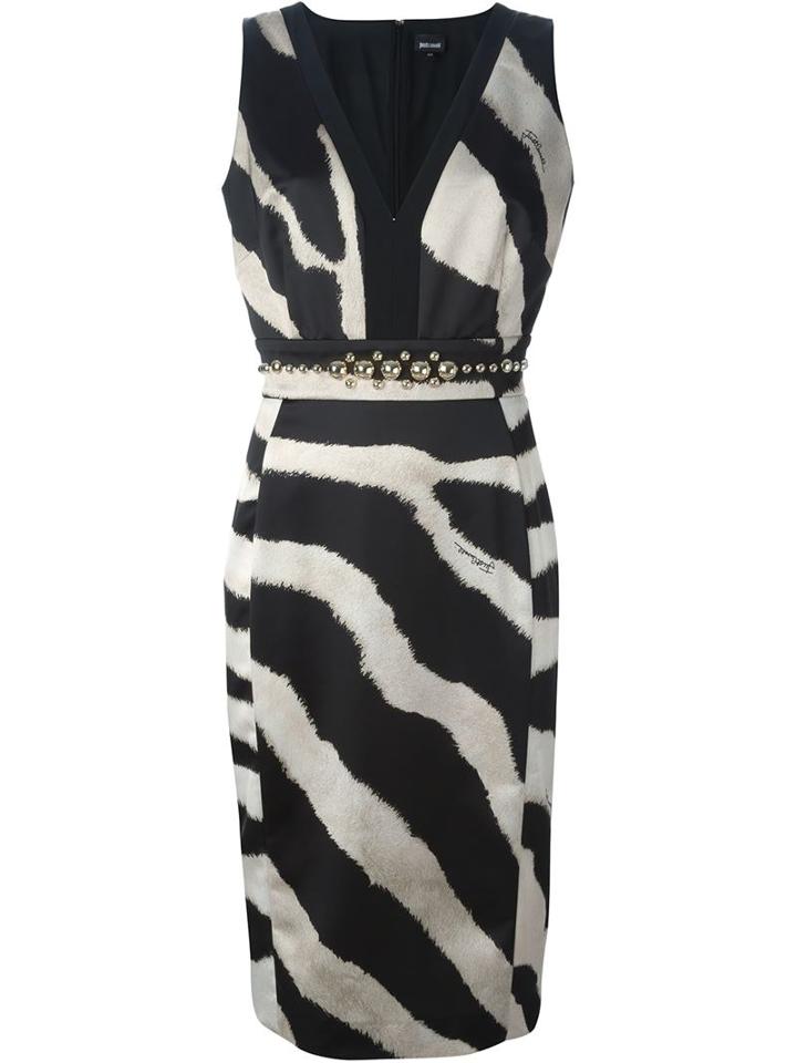 Just Cavalli Studded Waist Zebra Print Dress, Women's, Size: 40, Black, Polyester/spandex/elastane