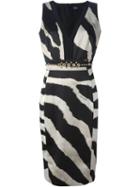 Just Cavalli Studded Waist Zebra Print Dress, Women's, Size: 40, Black, Polyester/spandex/elastane